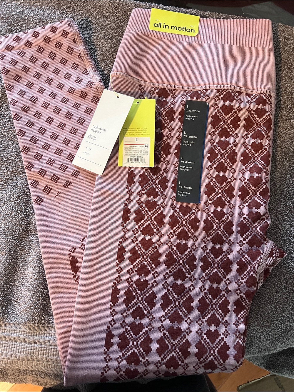 all in motion Pink and Maroon Geometric High-Waist Leggings